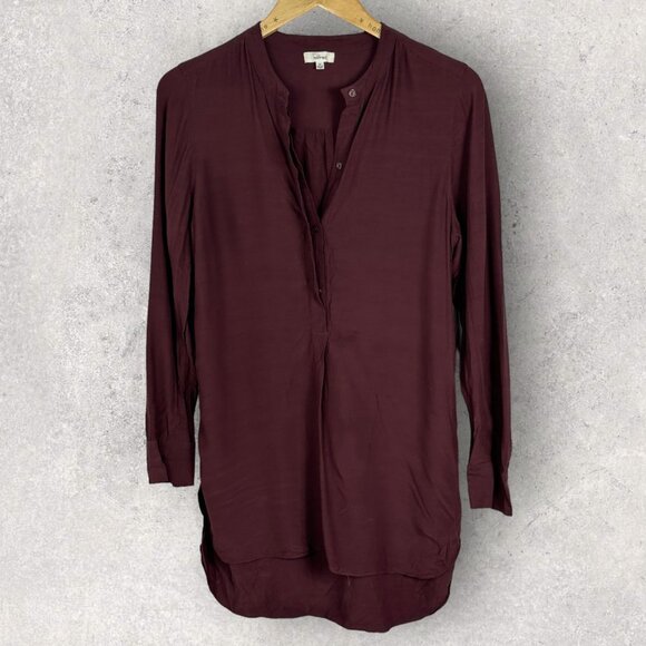 Aritzia Wilfred Burgundy Wine High Low Blouse Tunic Dress Size XS Long Sleeve - Picture 4 of 12